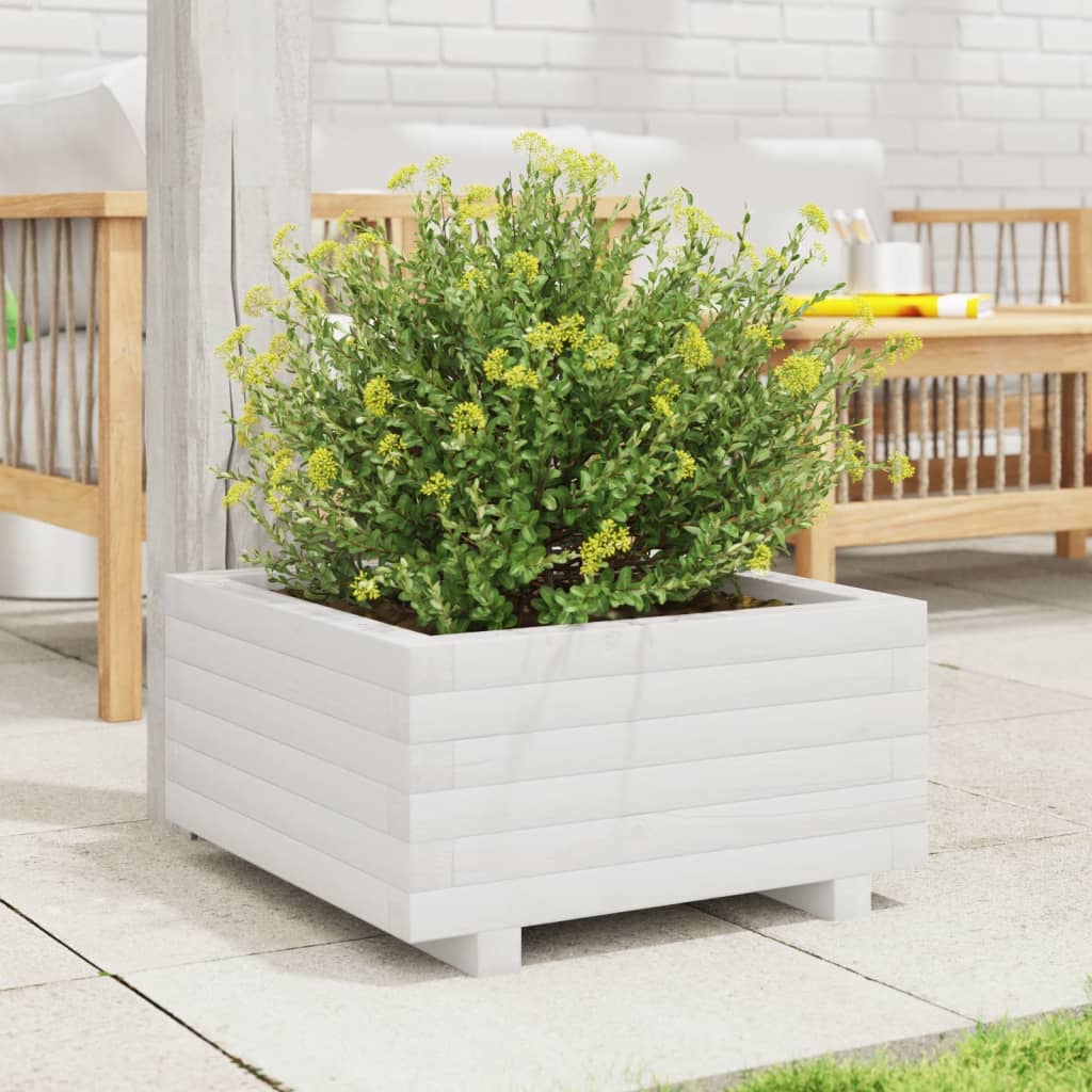 Garden Planter White 50x50x26.5 cm Solid Wood Pine