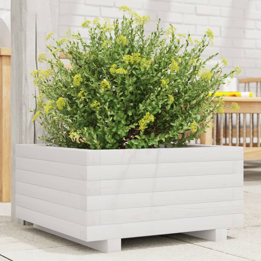 Garden Planter White 50x50x26.5 cm Solid Wood Pine