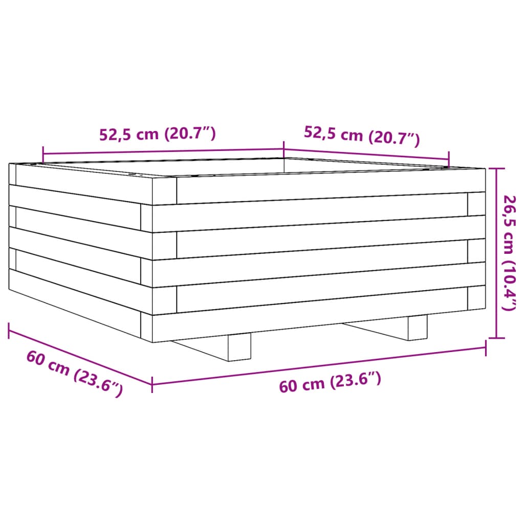 Garden Planter Wax Brown 60x60x26.5 cm Solid Wood Pine