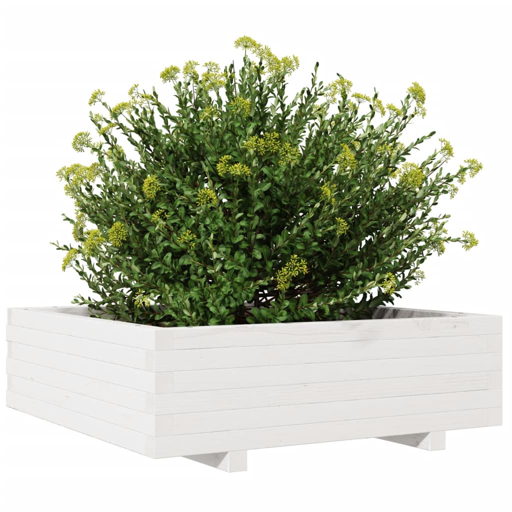 Garden Planter White 80x80x26.5 cm Solid Wood Pine