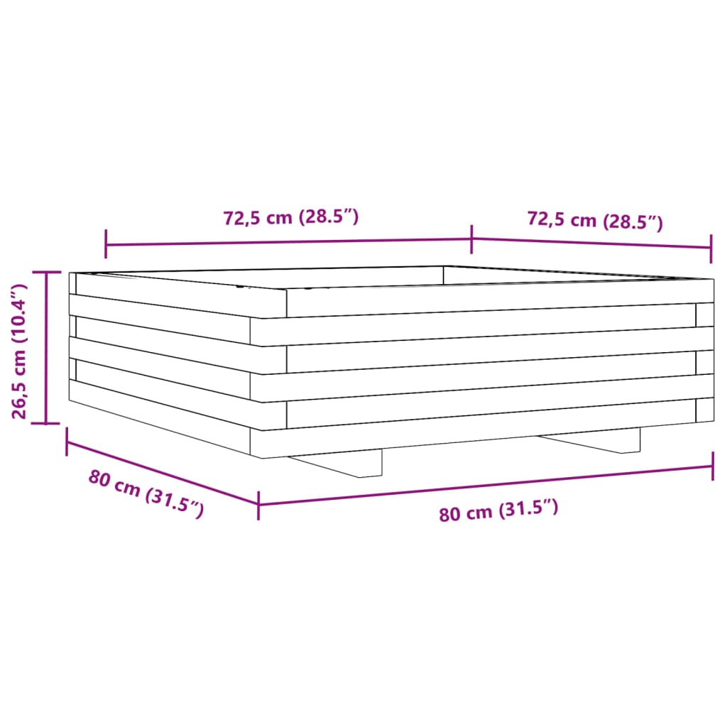 Garden Planter White 80x80x26.5 cm Solid Wood Pine