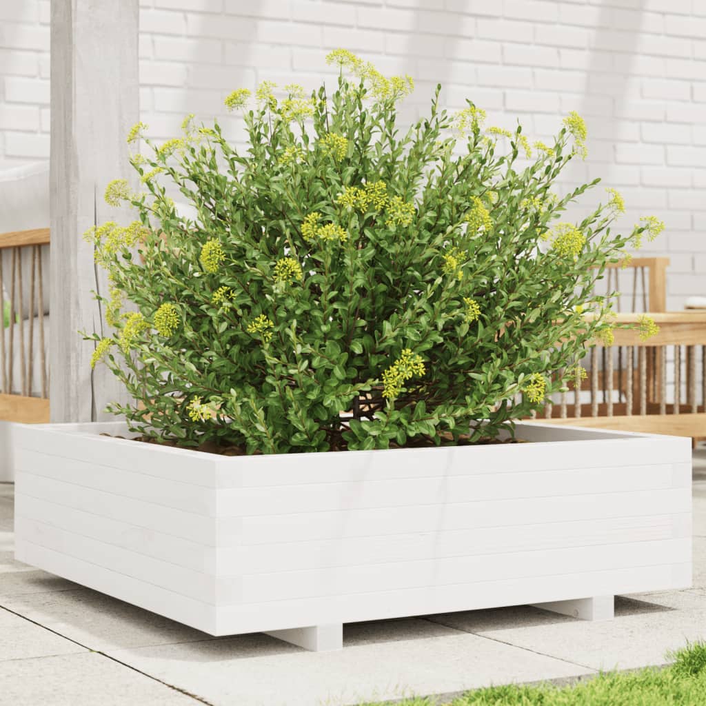 Garden Planter White 80x80x26.5 cm Solid Wood Pine