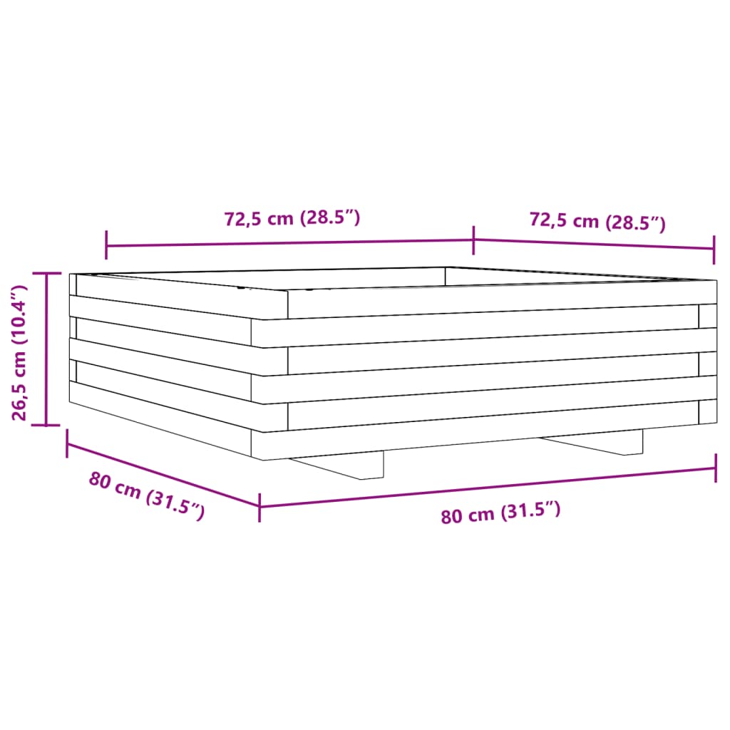 Garden Planter Wax Brown 80x80x26.5 cm Solid Wood Pine