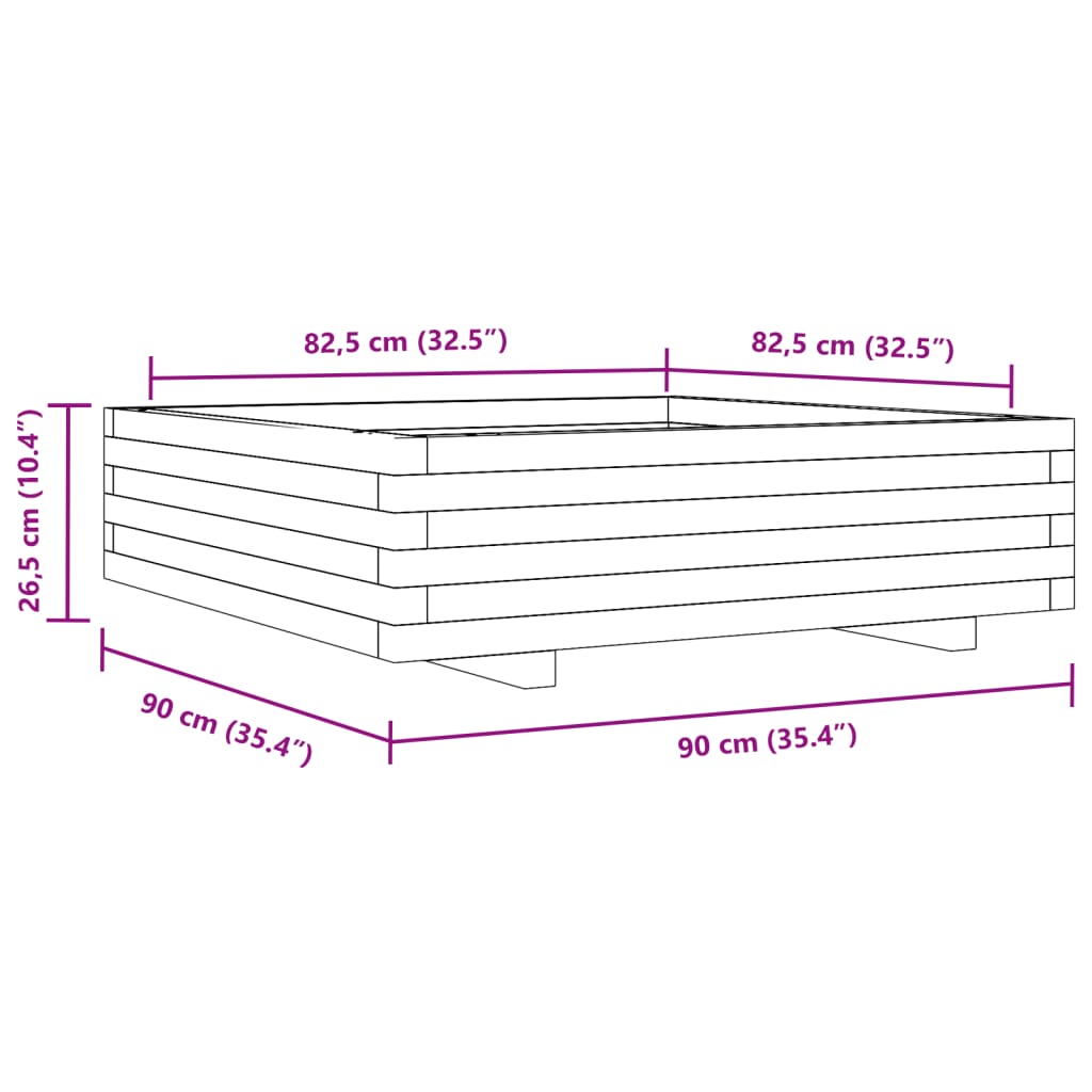 Garden Planter White 90x90x26.5 cm Solid Wood Pine