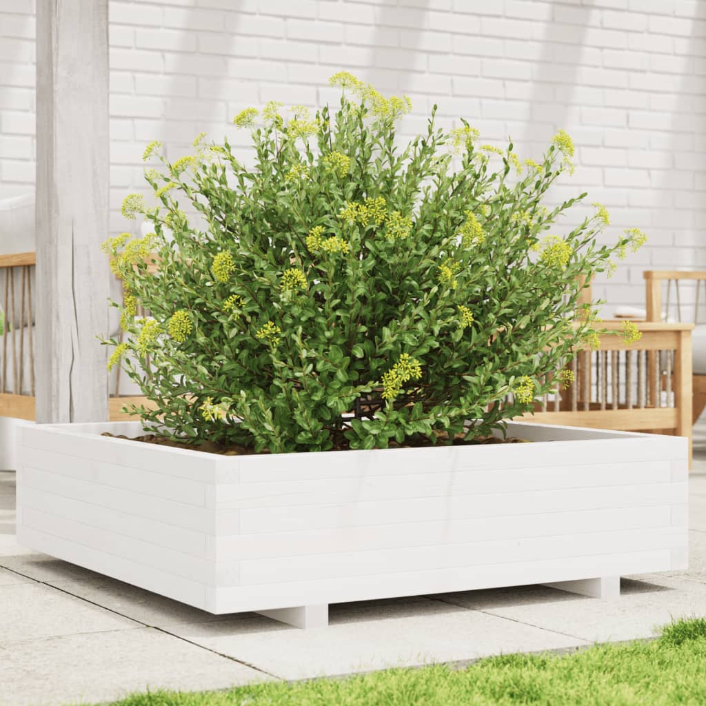 Garden Planter White 90x90x26.5 cm Solid Wood Pine