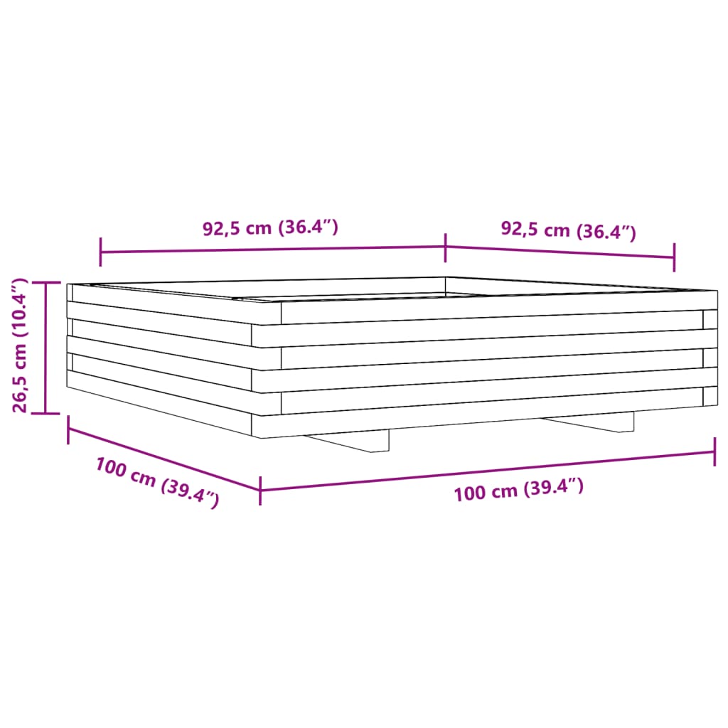 Garden Planter 100x100x26.5 cm Solid Wood Pine