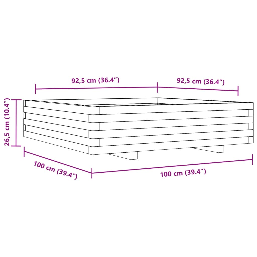 Garden Planter Wax Brown 100x100x26.5 cm Solid Wood Pine