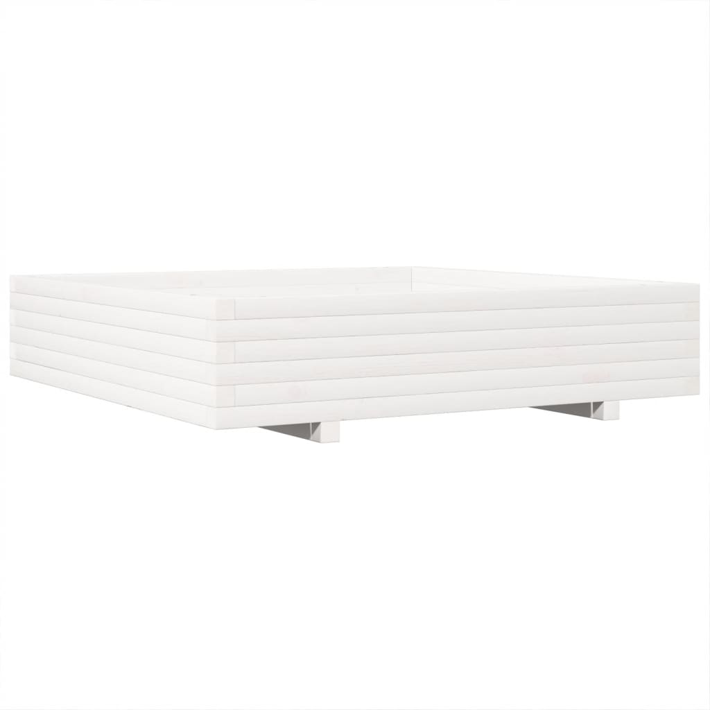 Garden Planter White 110x110x26.5 cm Solid Wood Pine