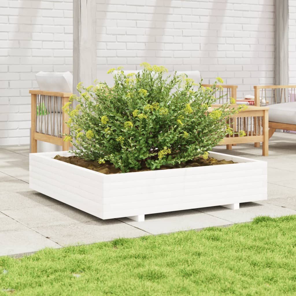 Garden Planter White 110x110x26.5 cm Solid Wood Pine