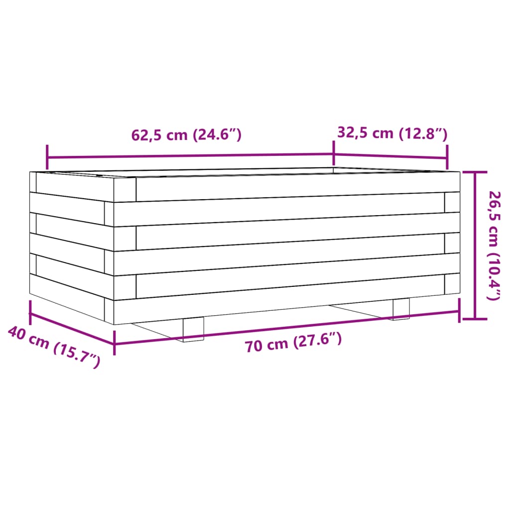 Garden Planter White 70x40x26.5 cm Solid Wood Pine