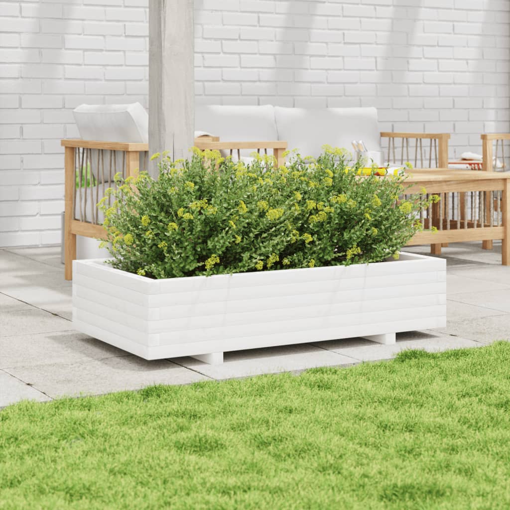 Garden Planter White 110x60x26.5 cm Solid Wood Pine