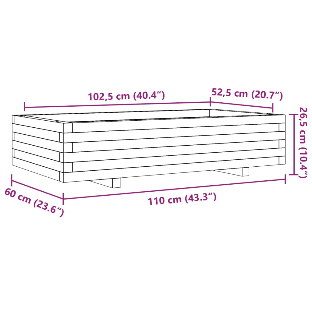 Garden Planter White 110x60x26.5 cm Solid Wood Pine