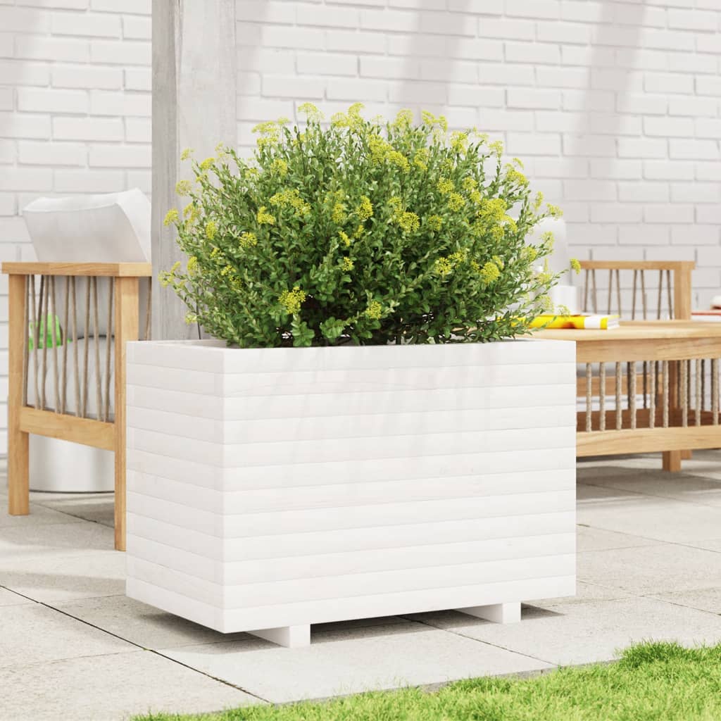 Garden Planter White 70x40x49.5 cm Solid Wood Pine