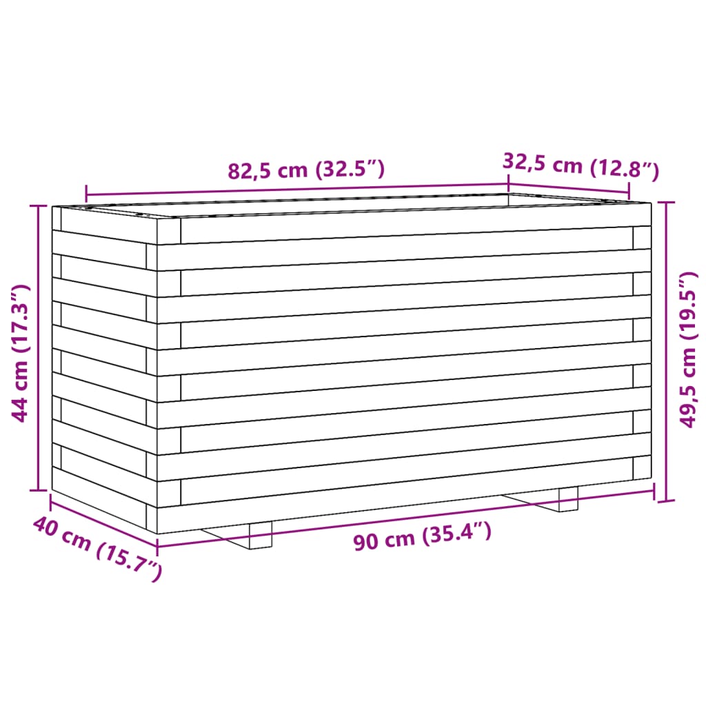 Garden Planter White 90x40x49.5 cm Solid Wood Pine