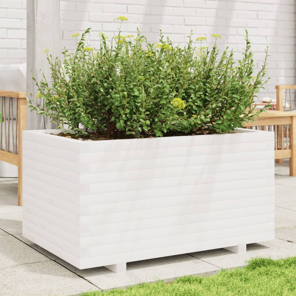 Garden Planter White 90x60x49.5 cm Solid Wood Pine