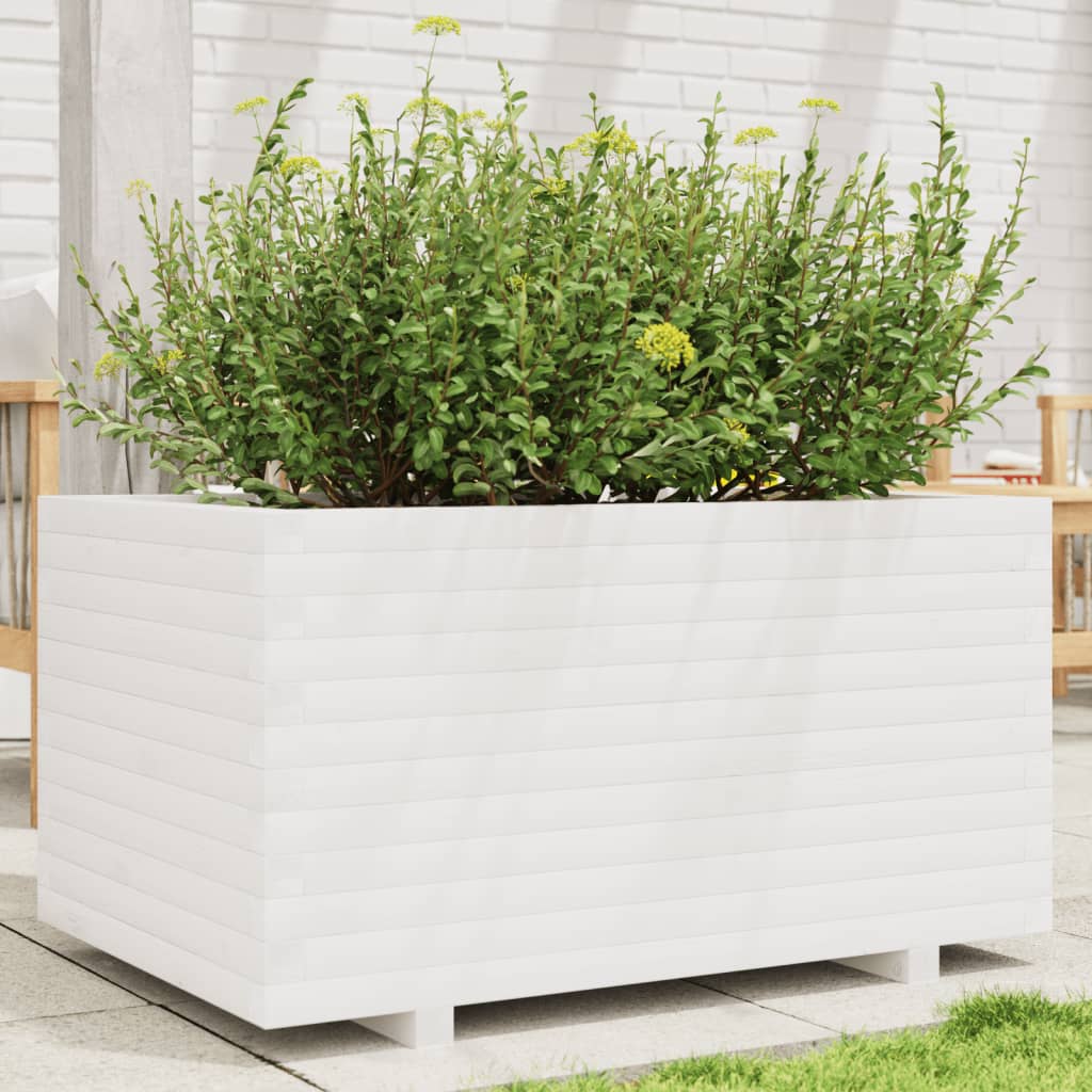 Garden Planter White 90x60x49.5 cm Solid Wood Pine