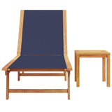 Sun Lounger with Table Blue Solid Wood Acacia and Textilene