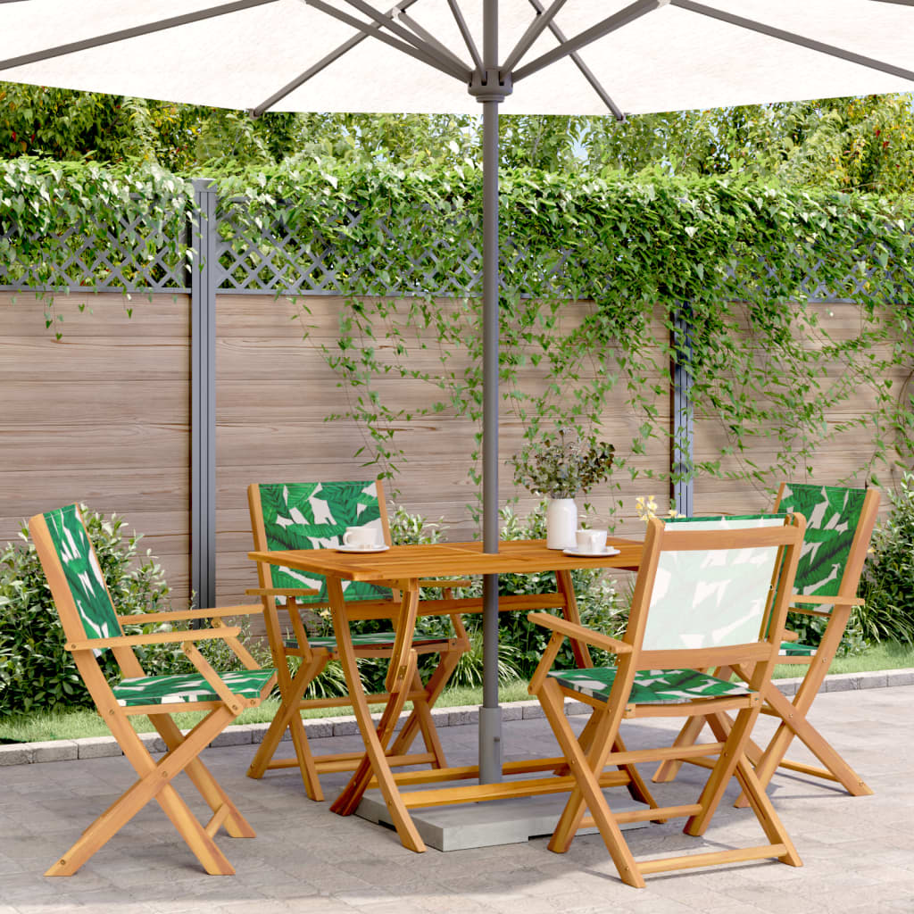 5 Piece Garden Dining Set Leaf Pattern Fabric and Solid Wood