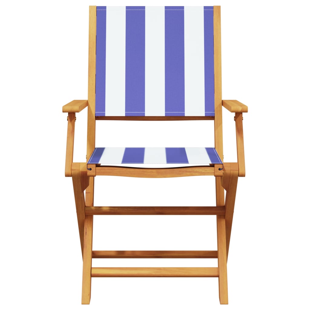 5 Piece Garden Dining Set Blue and White Fabric and Solid Wood