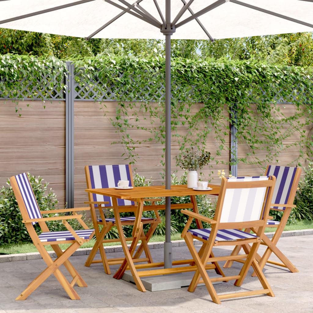 5 Piece Garden Dining Set Blue and White Fabric and Solid Wood