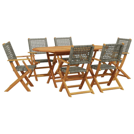 7 Piece Garden Dining Set Grey Poly Rattan and Solid Wood