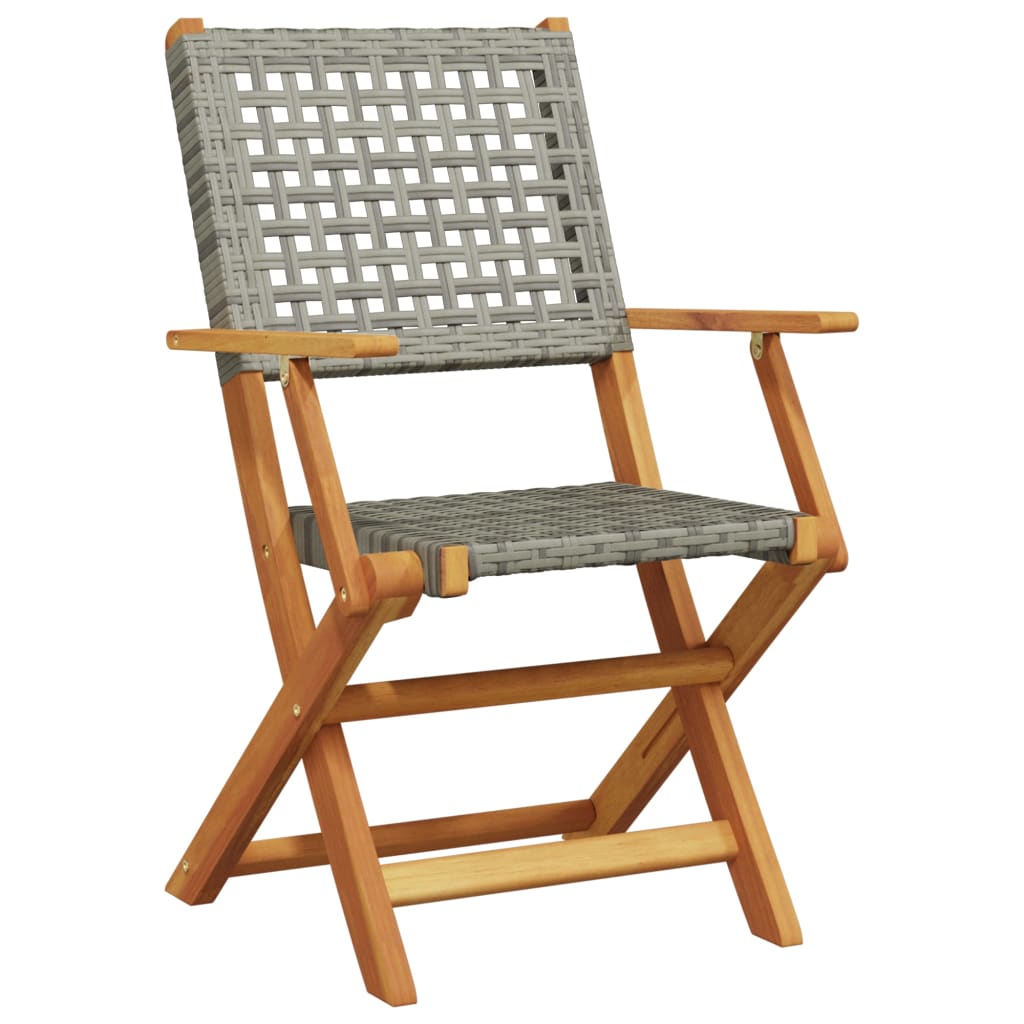 7 Piece Garden Dining Set Grey Poly Rattan and Solid Wood