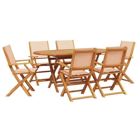 7 Piece Garden Dining Set Beige Fabric and Solid Wood
