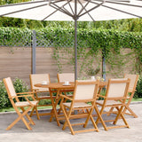 7 Piece Garden Dining Set Beige Fabric and Solid Wood