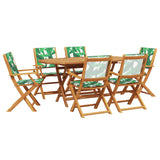 7 Piece Garden Dining Set Leaf Pattern Fabric and Solid Wood