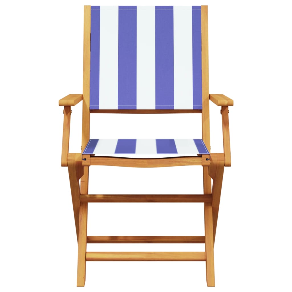 7 Piece Garden Dining Set Blue and White Fabric and Solid Wood