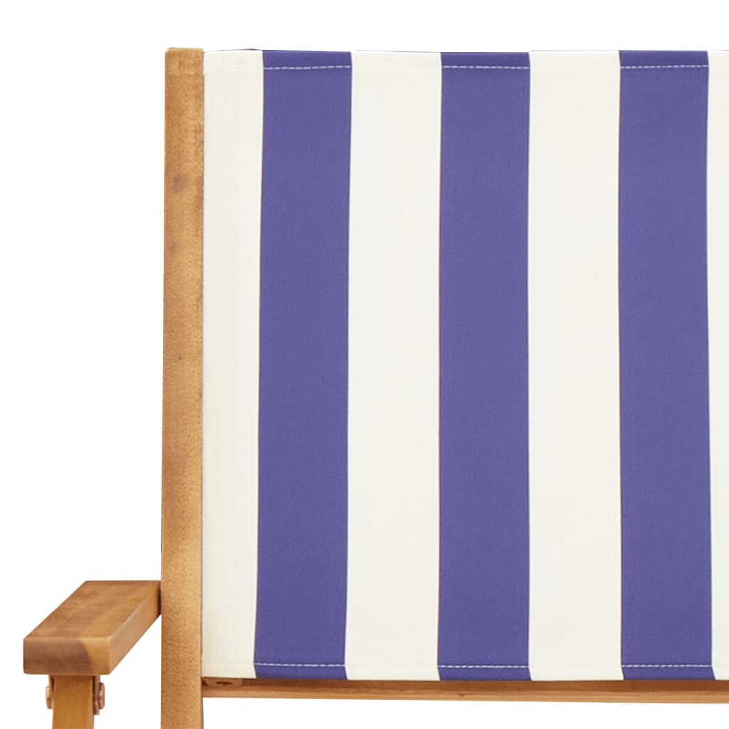 7 Piece Garden Dining Set Blue and White Fabric and Solid Wood