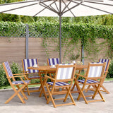 7 Piece Garden Dining Set Blue and White Fabric and Solid Wood