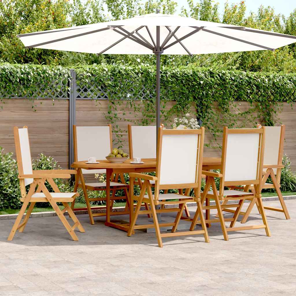 7 Piece Garden Dining Set Cream White Fabric and Solid Wood