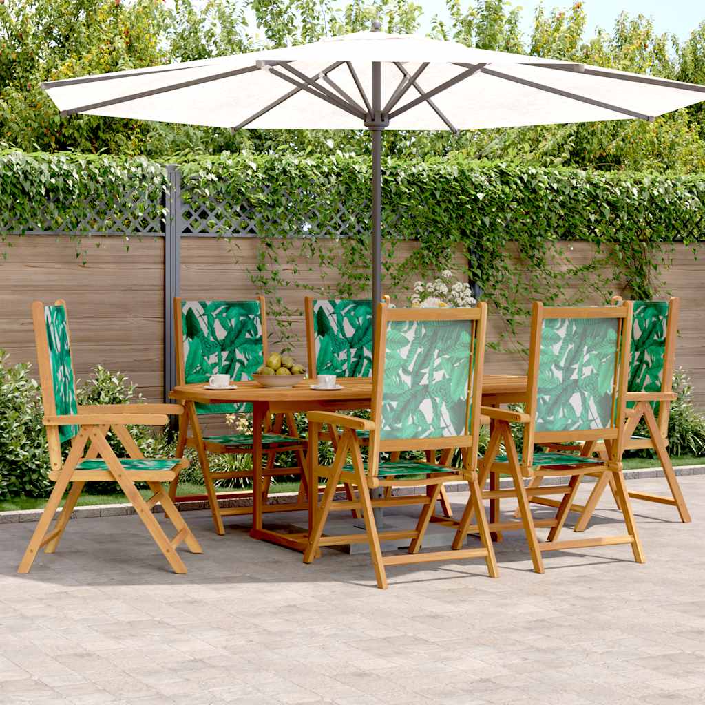7 Piece Garden Dining Set Leaf Pattern Fabric and Solid Wood