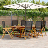 7 Piece Garden Dining Set Black Poly Rattan and Solid Wood