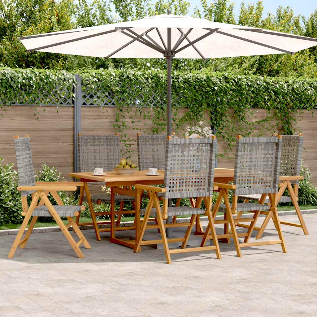 7 Piece Garden Dining Set Grey Poly Rattan and Solid Wood