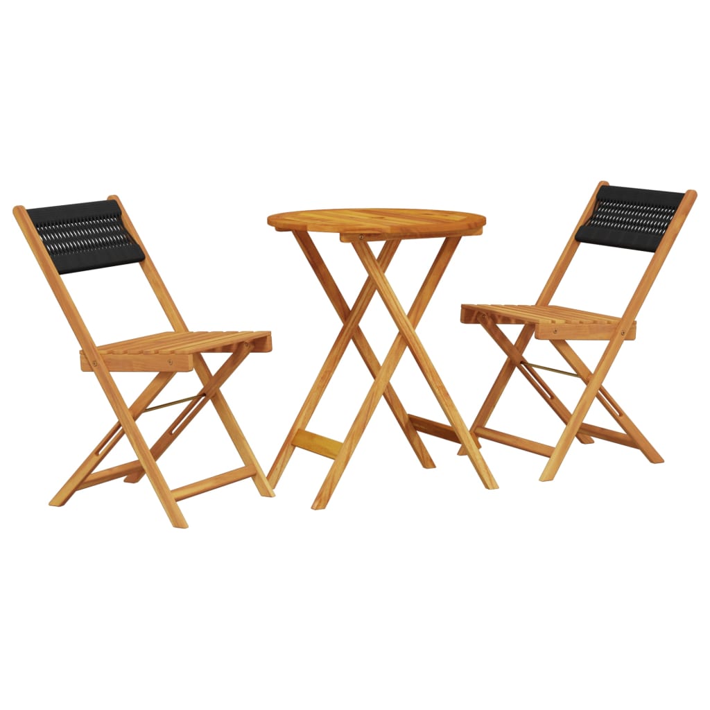 3 Piece Bistro Set Black Polypropylene and Solid Wood