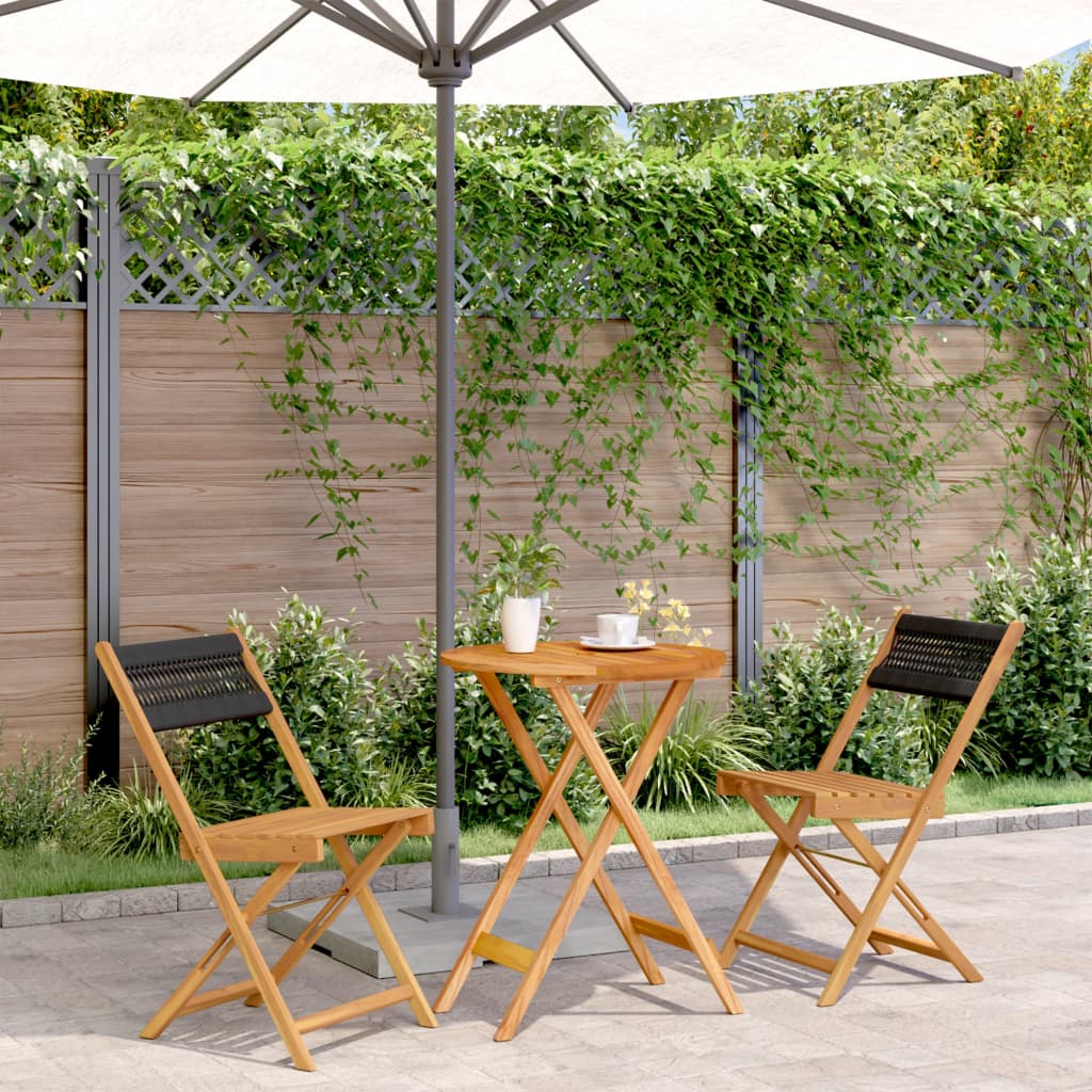 3 Piece Bistro Set Black Polypropylene and Solid Wood