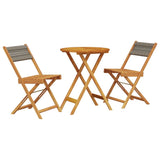 3 Piece Bistro Set Grey Polypropylene and Solid Wood