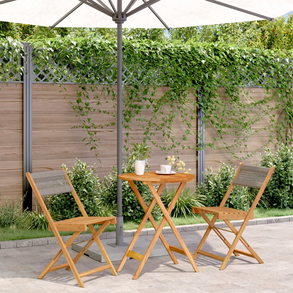 3 Piece Bistro Set Grey Polypropylene and Solid Wood