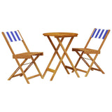 3 Piece Bistro Set Blue and White Fabric and Solid Wood