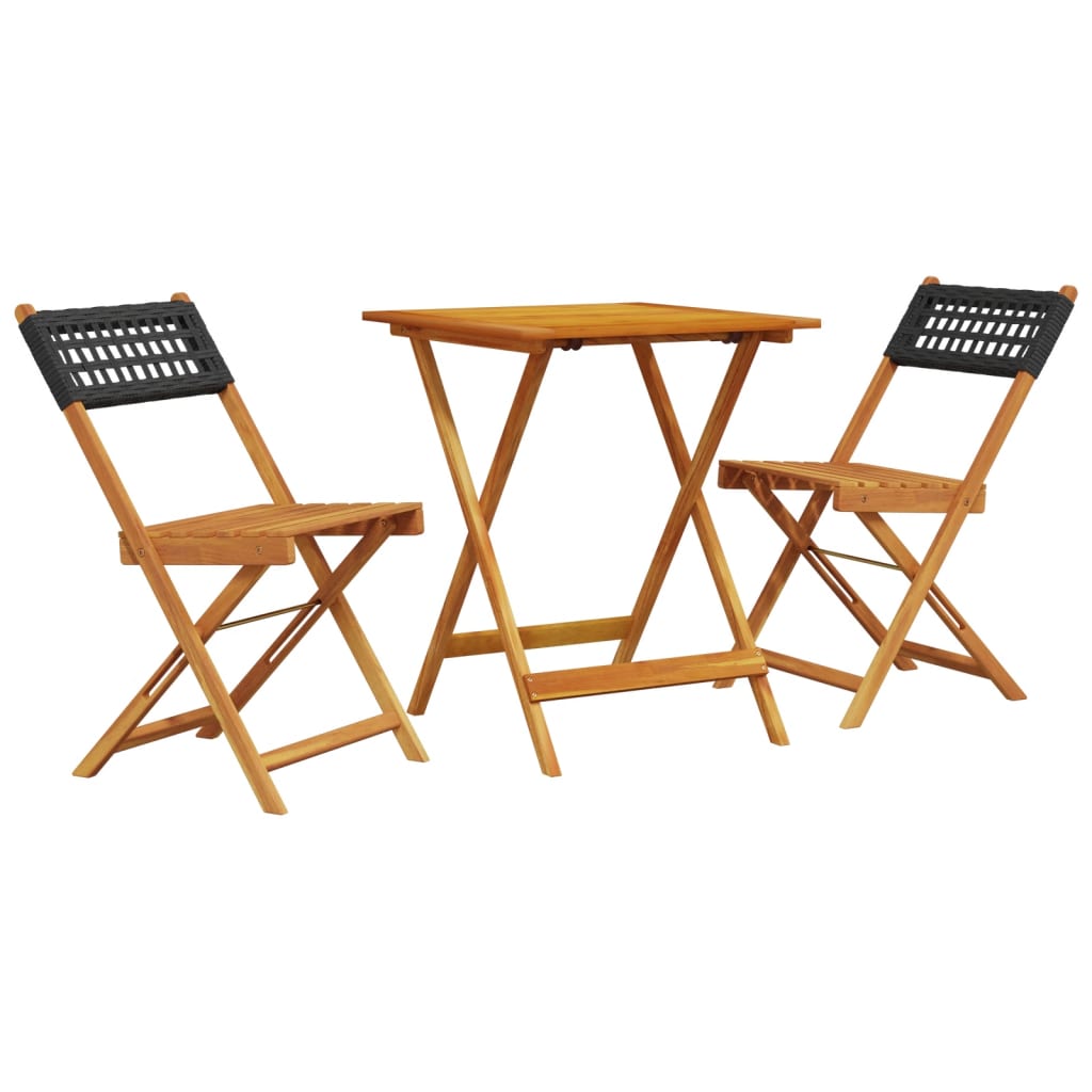 3 Piece Bistro Set Black Poly Rattan and Solid Wood