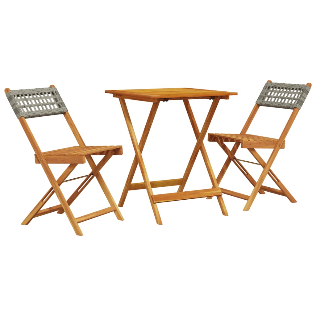 3 Piece Bistro Set Grey Poly Rattan and Solid Wood