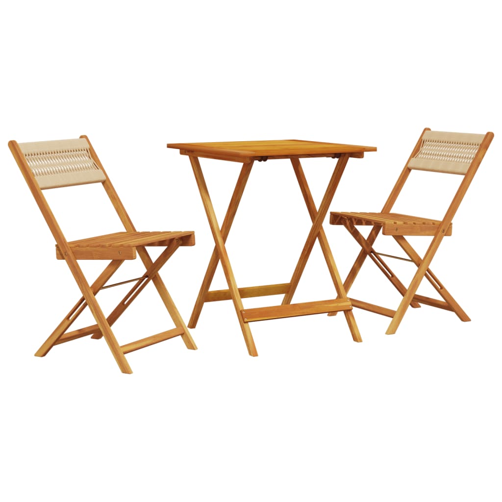 3 Piece Bistro Set Beige Polypropylene and Solid Wood