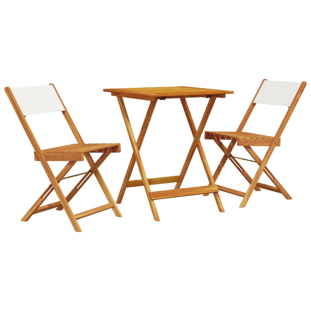 3 Piece Bistro Set Cream White Fabric and Solid Wood