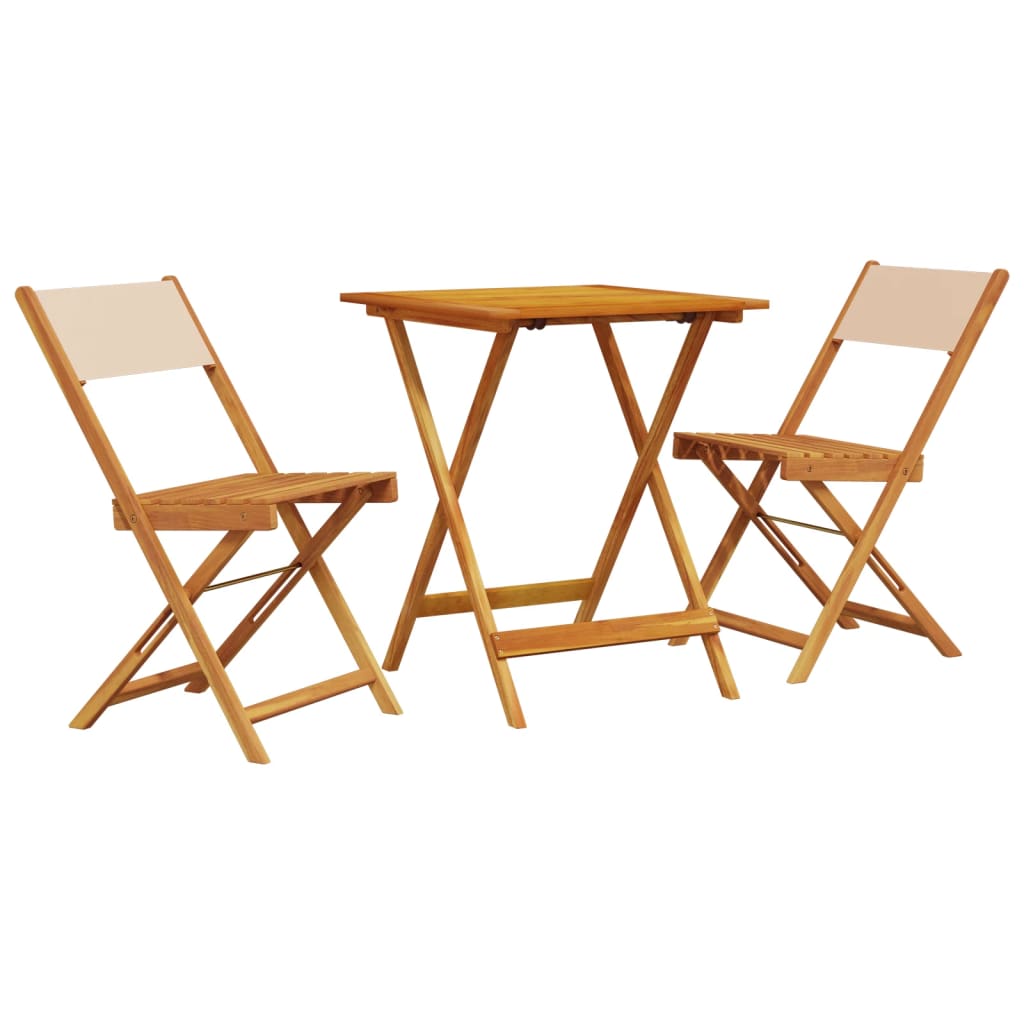 3 Piece Bistro Set Beige Fabric and Solid Wood