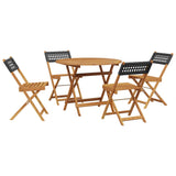 5 Piece Garden Dining Set Black Poly Rattan and Solid Wood
