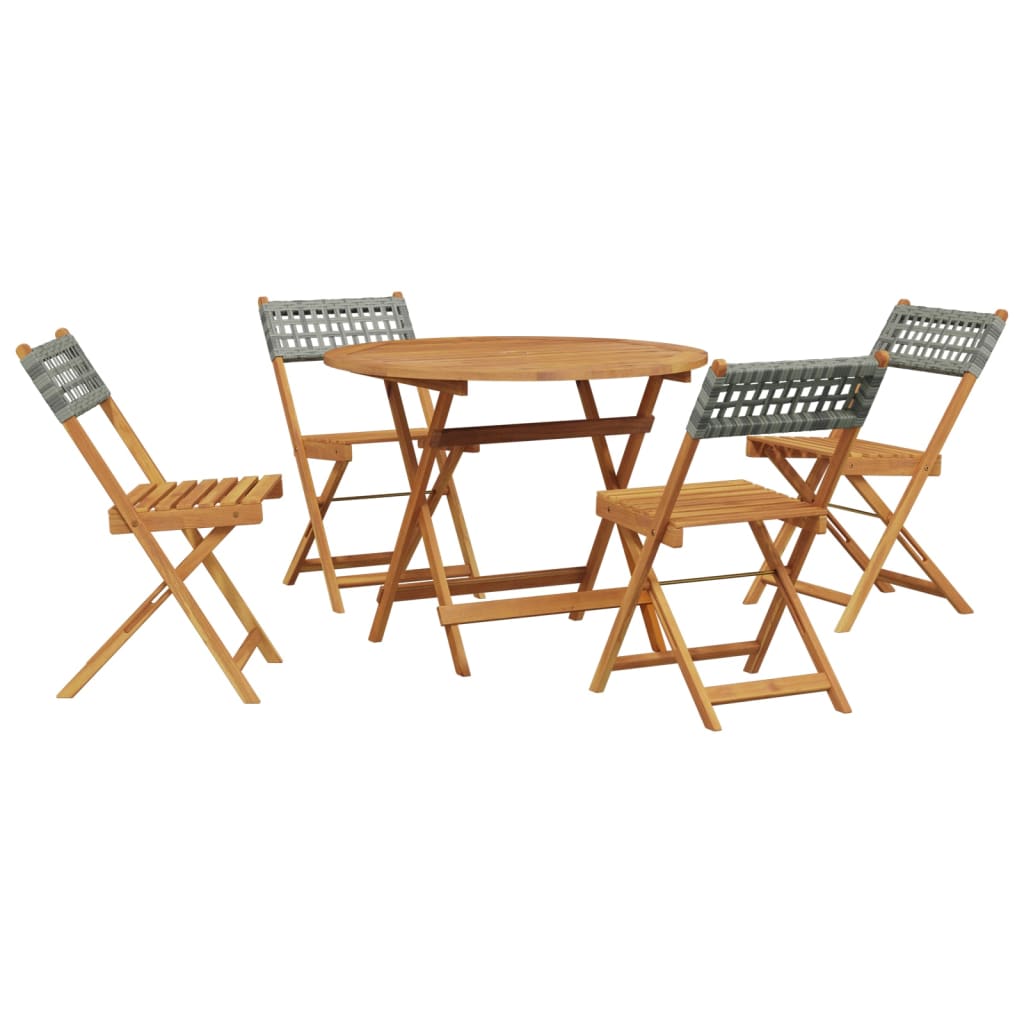 5 Piece Garden Dining Set Grey Poly Rattan and Solid Wood