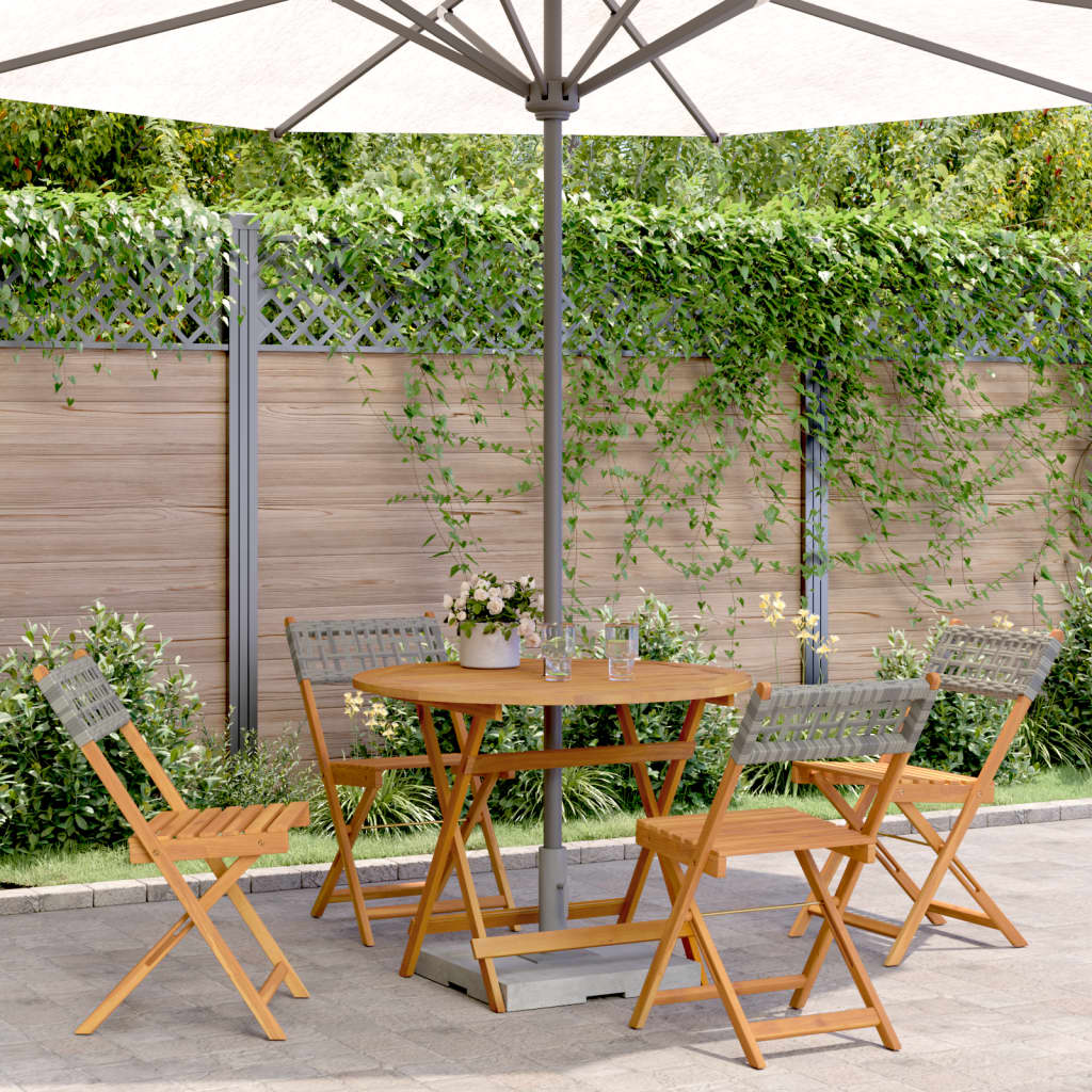 5 Piece Garden Dining Set Grey Poly Rattan and Solid Wood