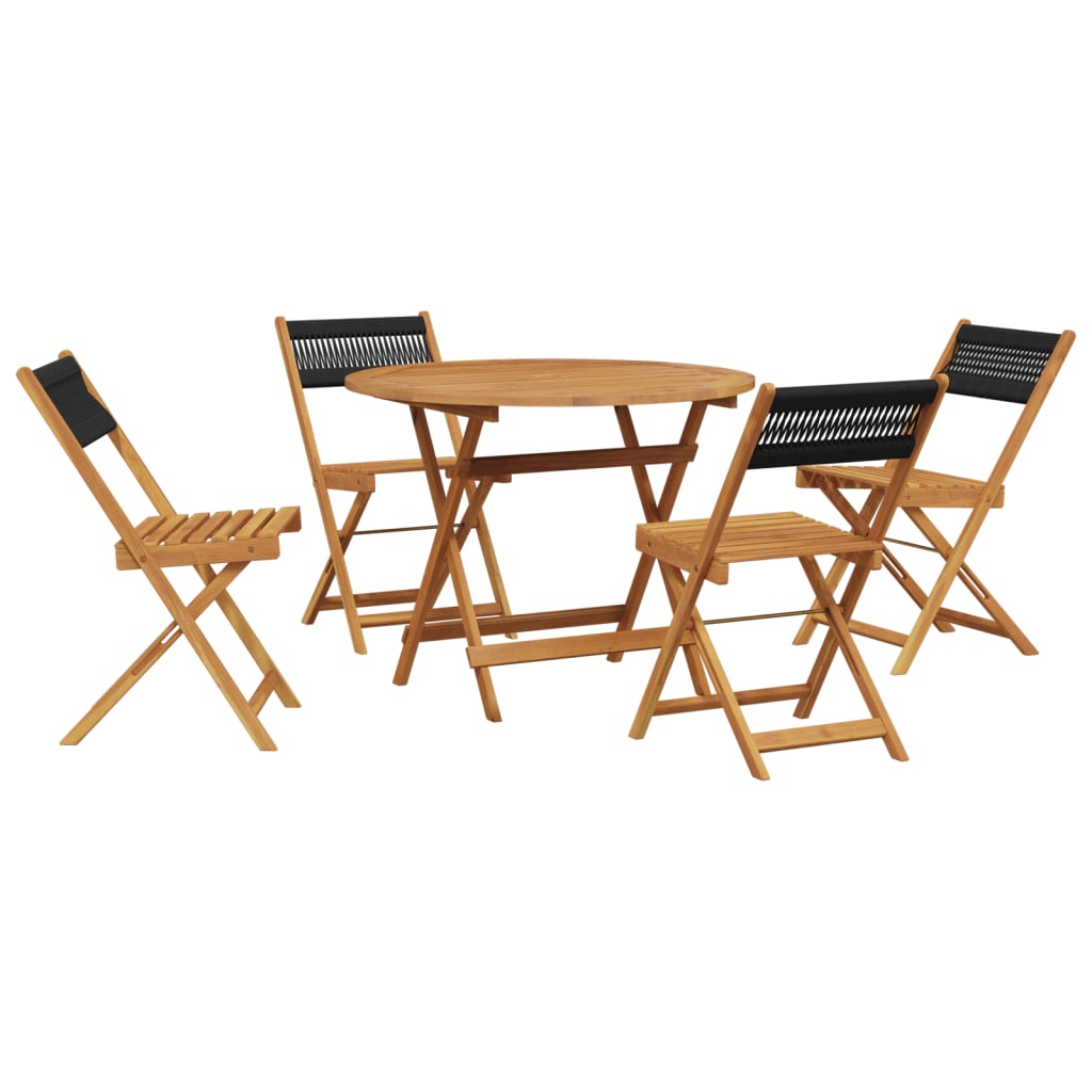 5 Piece Garden Dining Set Black Polypropylene and Solid Wood